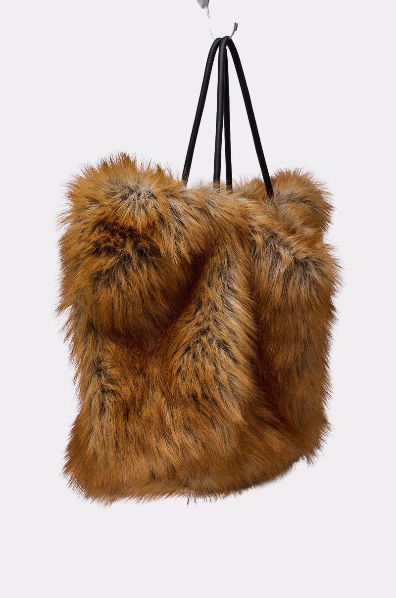 HERE FOR A GOOD TIME FAUX FUR TOTE