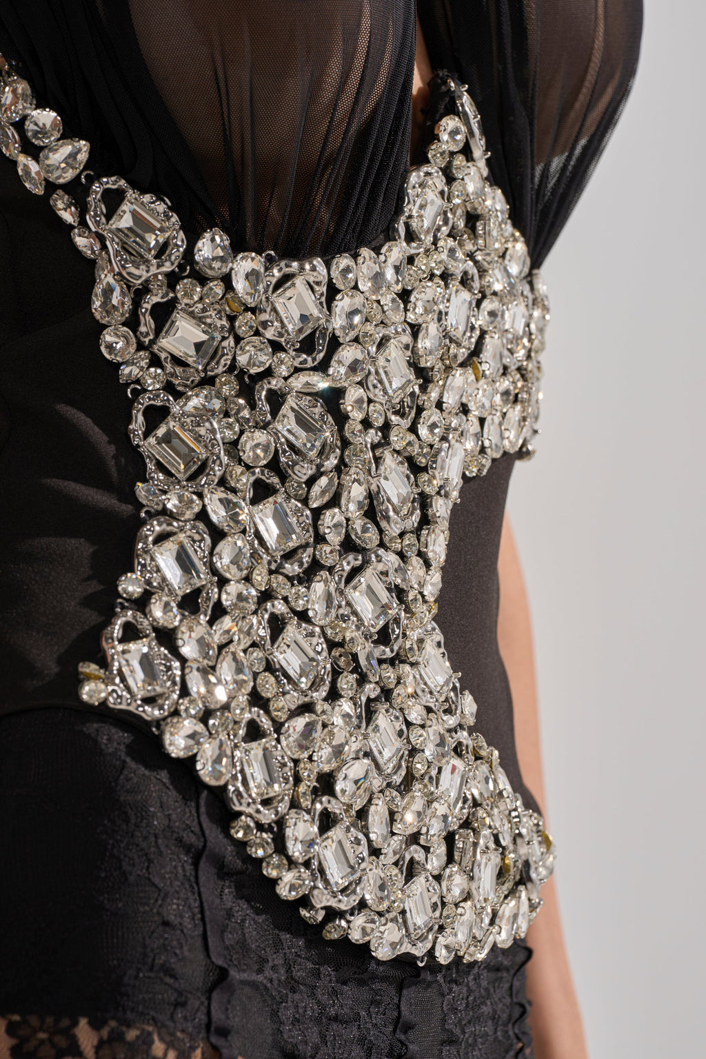 JEWELED CROSSOVER HALTER NECK CORSET