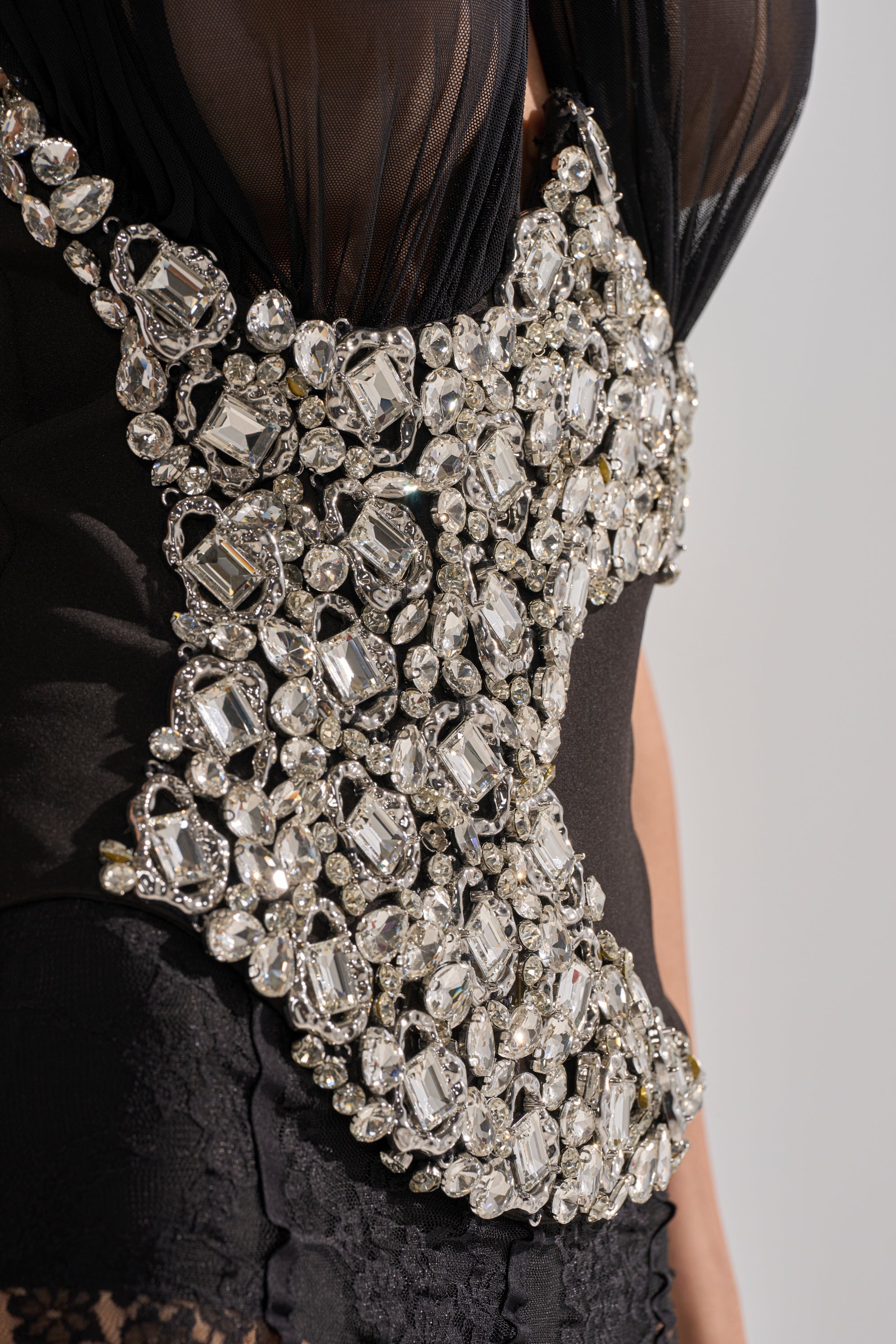 JEWELED CROSSOVER HALTER NECK CORSET